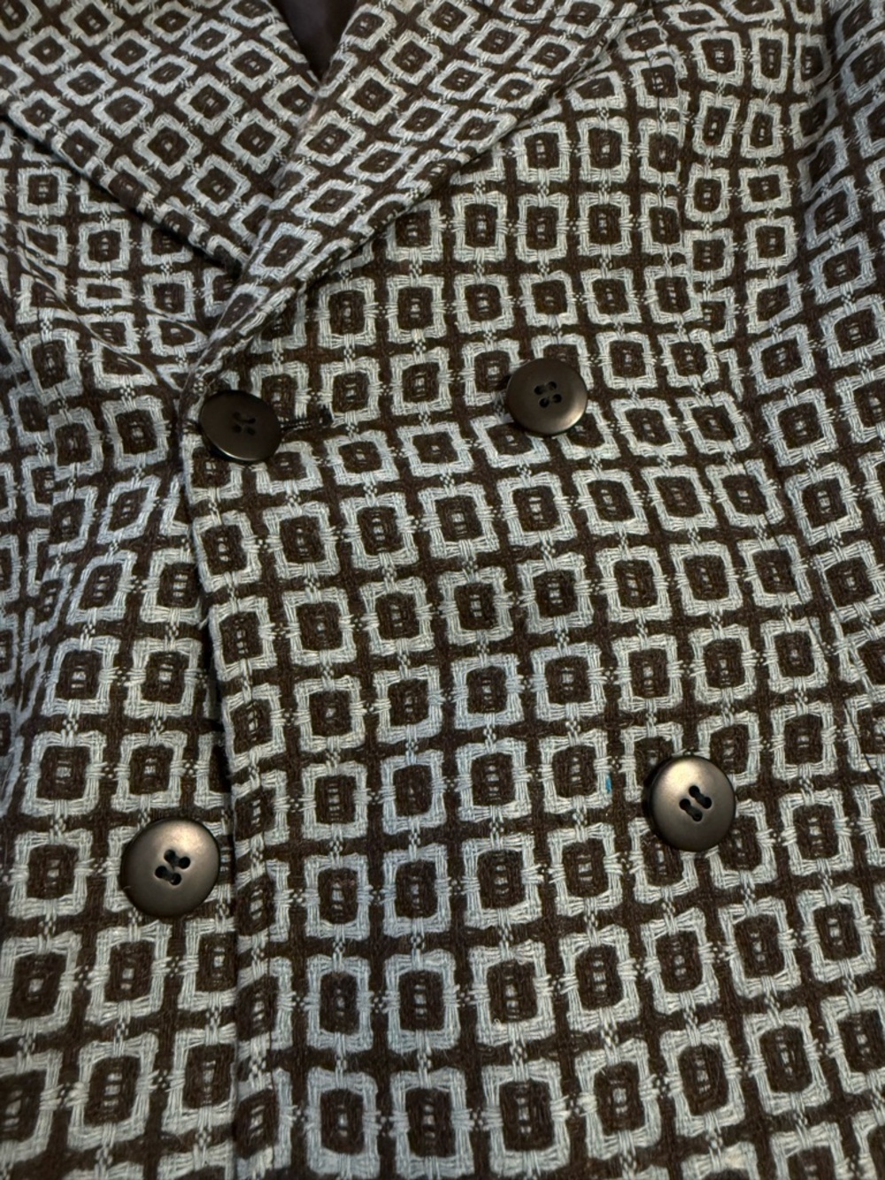 French Chic | Double-Breasted Geometric Print Blazer Jacket - Blue - Picture 3 of 9